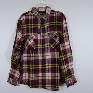 Molokai Surf Co Flannel Shirt Men's Size M Red Plaid Long Sleeve Outdoor